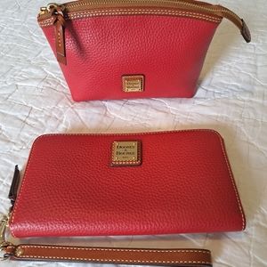 Dooney & Bourke Red Matching Wallet & Cosmetics Case